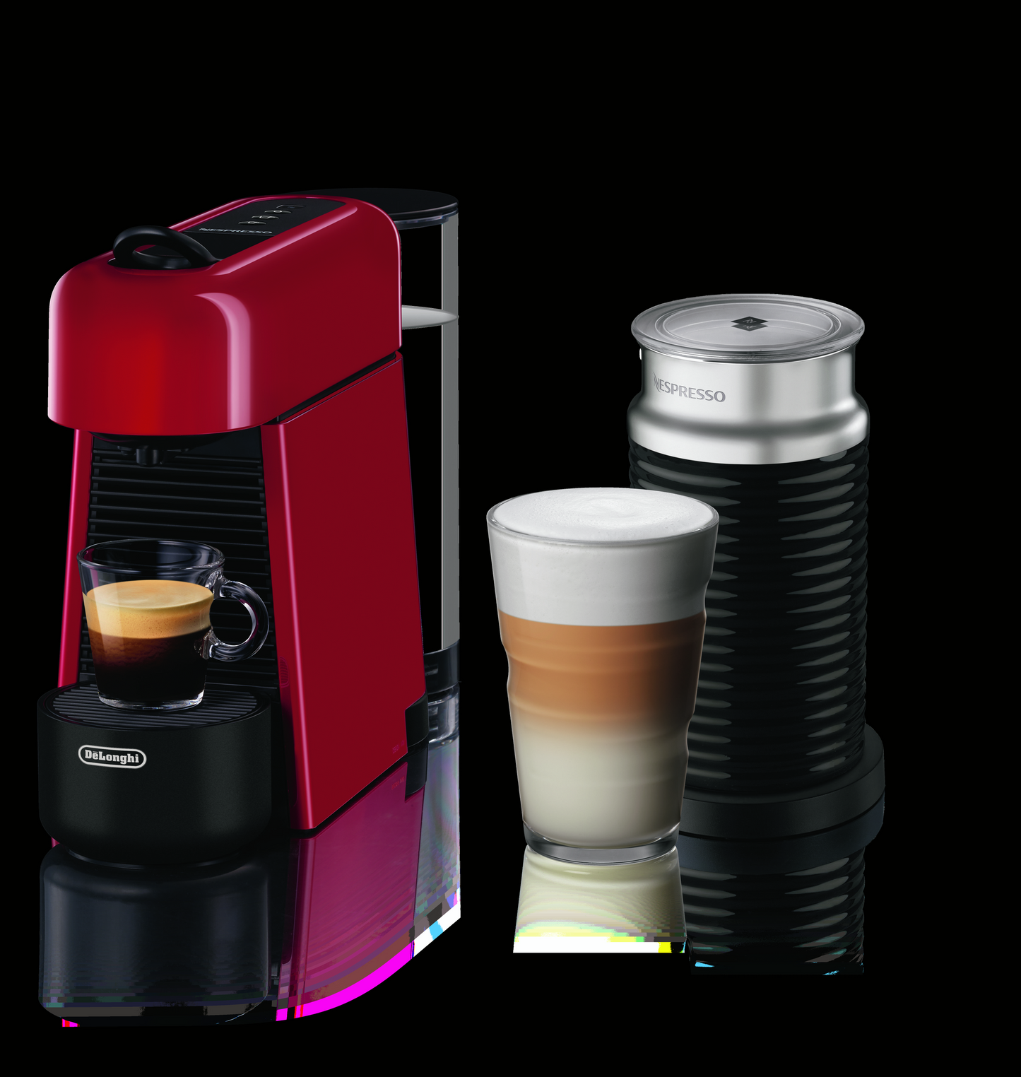 Nespresso Essenza Plus Espresso Machine by DeLonghi with Aeroccino - Red