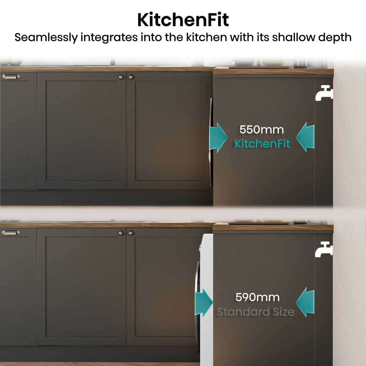 Hisense KitchenFit 5i Series WD5I1045BWQ, 10.5kg / 6kg Washer Dryer, D Rated in White – image 5 of 7