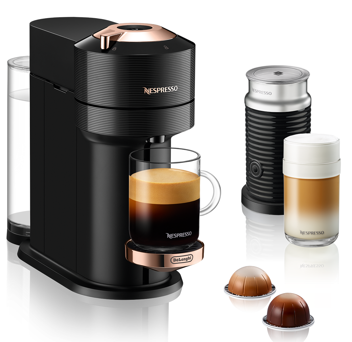Nespresso Vertuo Next Premium Espresso Machine by DeLonghi with Aeroccino - Black Rose Gold