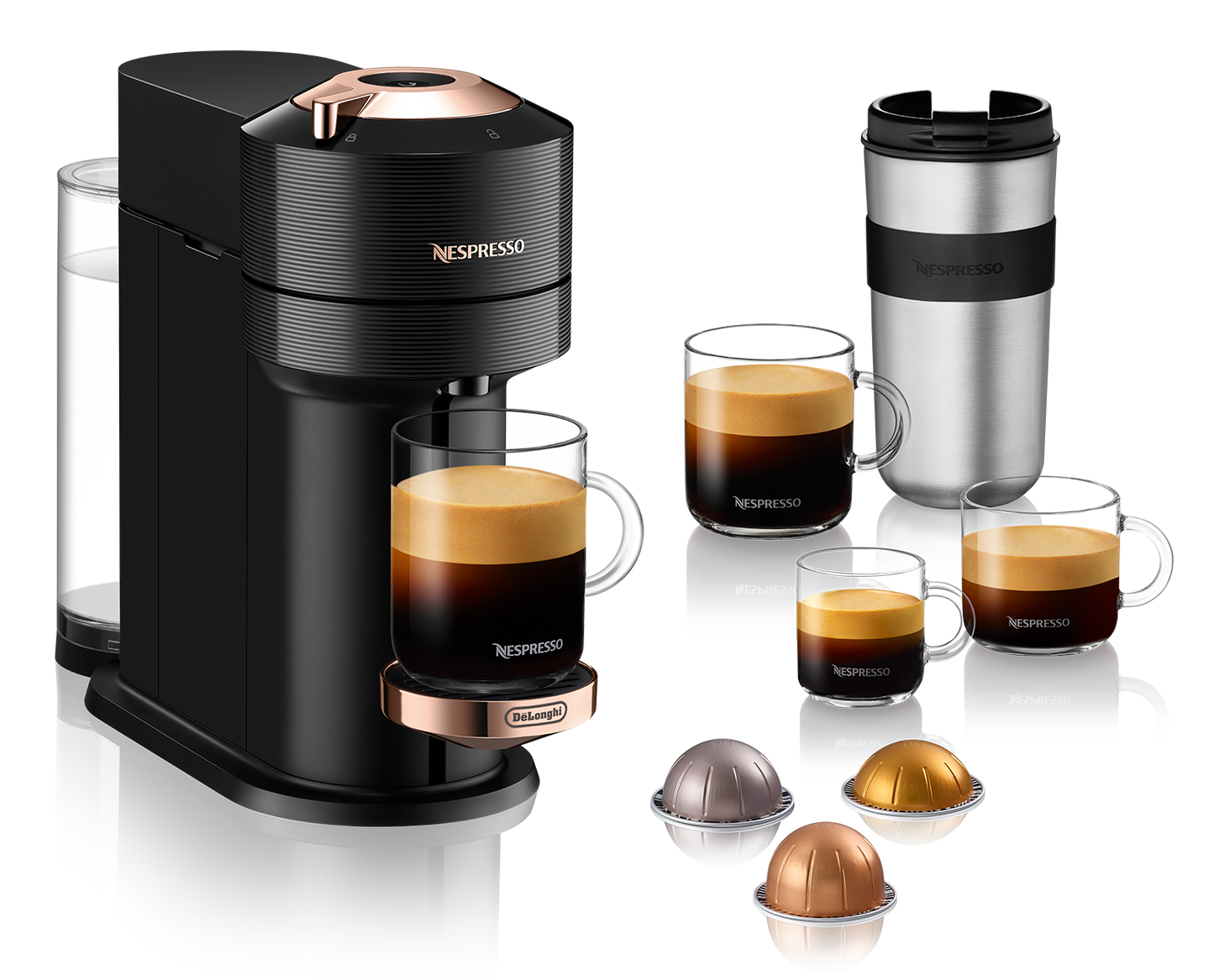 Nespresso Vertuo Next Premium Espresso Machine by DeLonghi with Aeroccino - Black Rose Gold