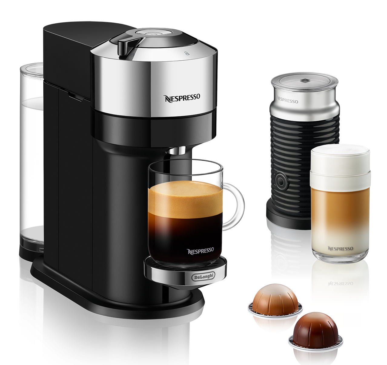 Nespresso Vertuo Next Deluxe Espresso Machine by DeLonghi with Aeroccino - Chrome