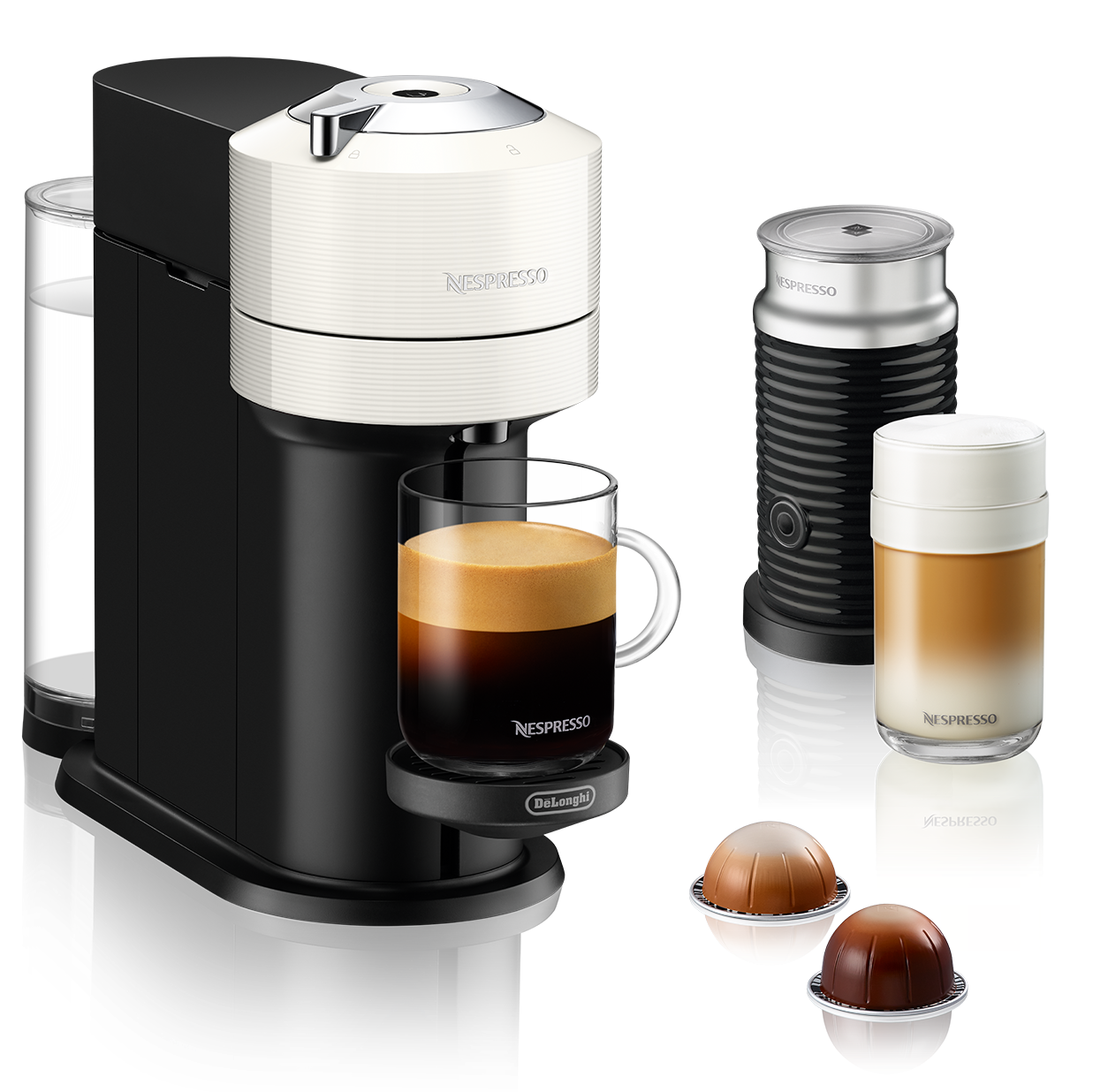 Nespresso Vertuo Next Espresso Machine by DeLonghi with Aeroccino - White