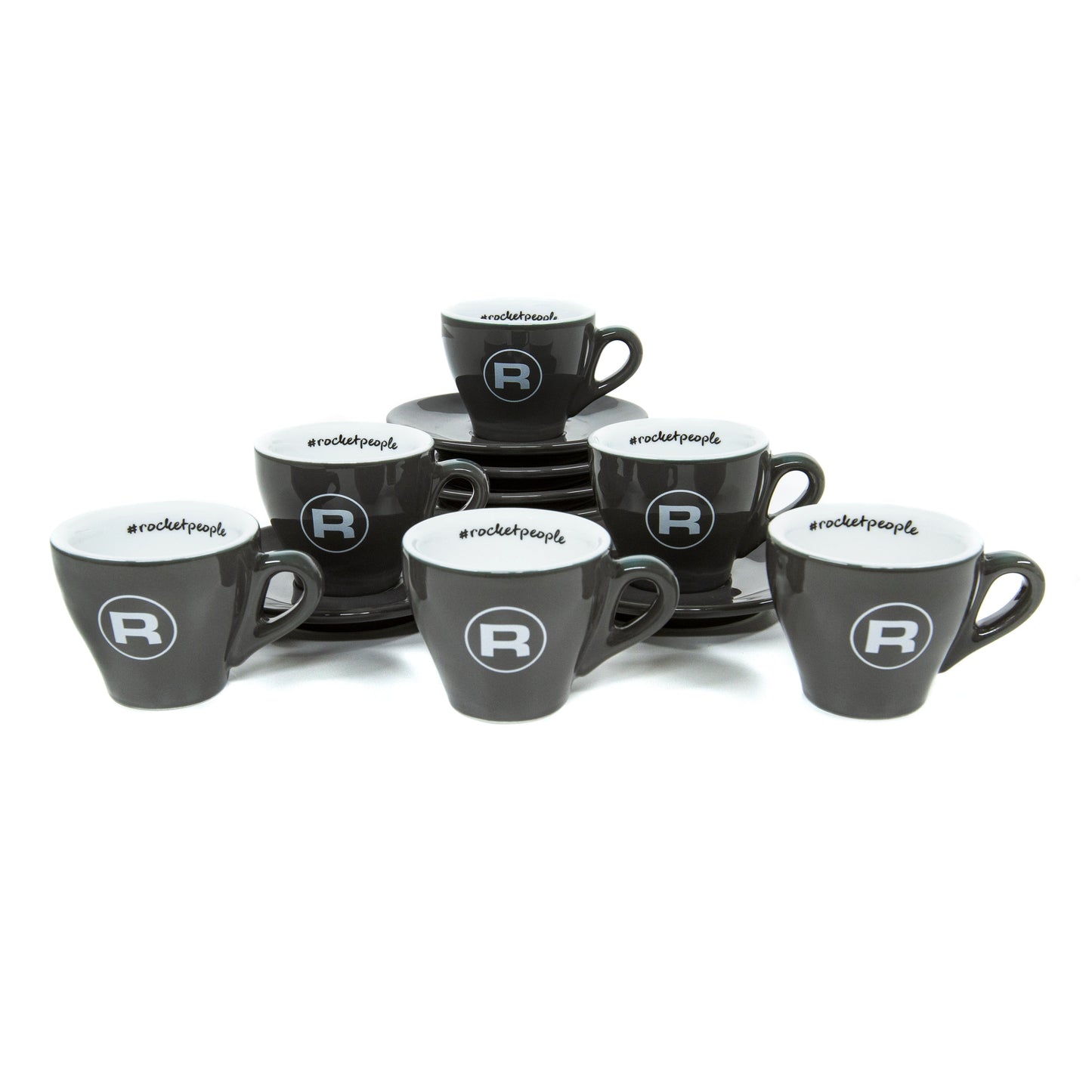 Rocket Espresso 6 Piece Espresso Cup and Saucer Set - Grey