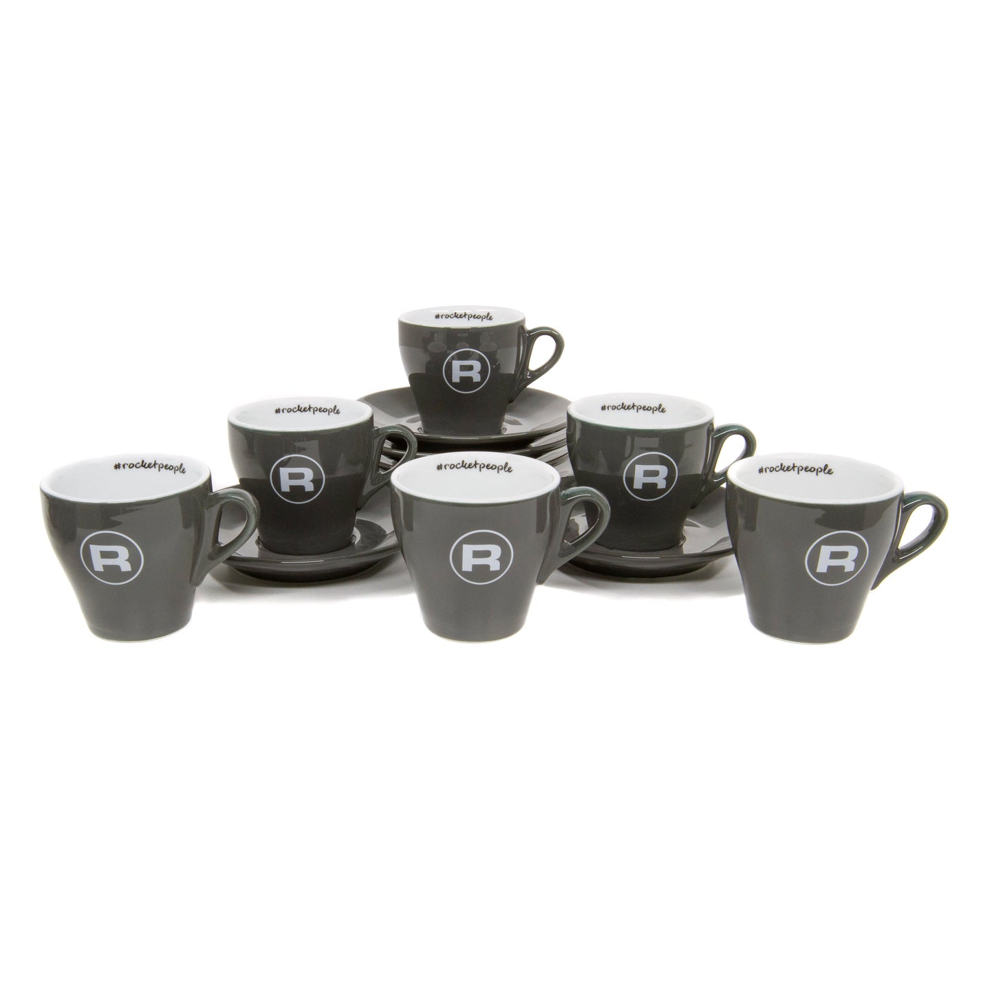 Rocket Espresso 6 Piece Flat White Cup and Saucer Set - Grey