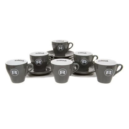 Rocket Espresso 6 Piece Flat White Cup and Saucer Set - Grey