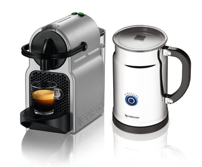 Nespresso Inissia D40 in Silver and Aeroccino Plus