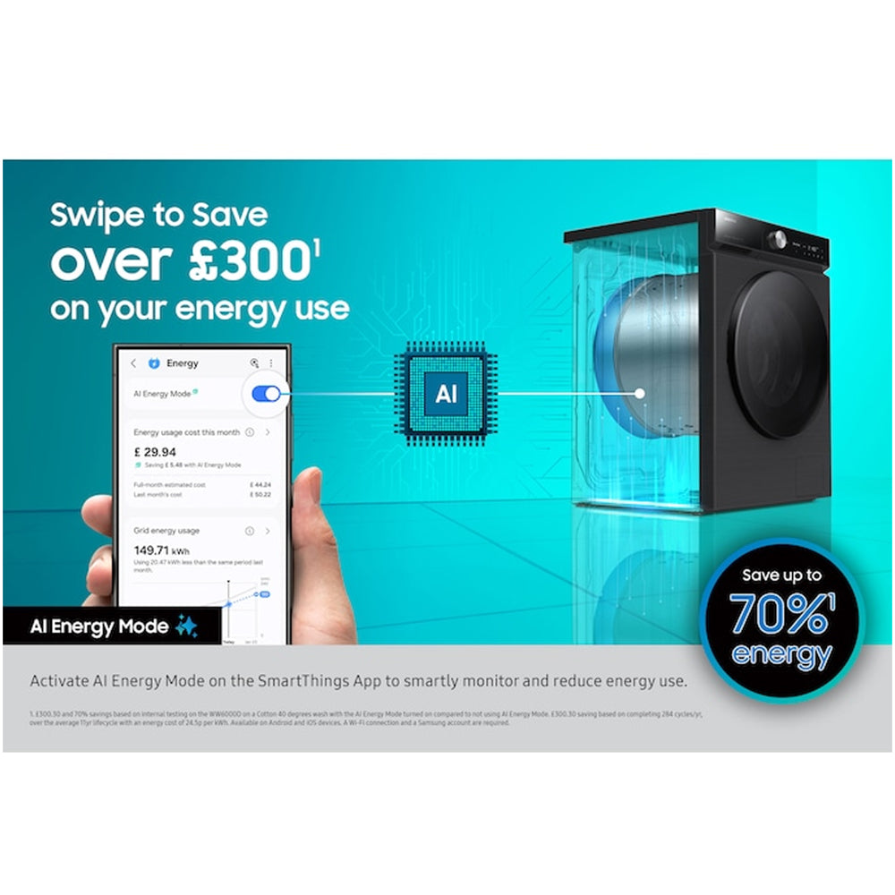 Samsung Series 8 WW11DB8B95GHU1 Bespoke AI Energy 11kg 1400 Spin Smart Washing Machine White – image 12 of 13